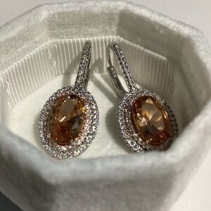 💋18k White Gold Filled 1.6C Oval Cut Morganite& Double Diamond Halo Earr…